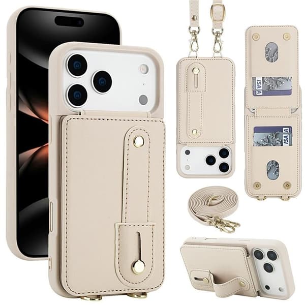Mobilskal till iPhone 17 Pro Max korthållare Med Axelrem - Beige Beige