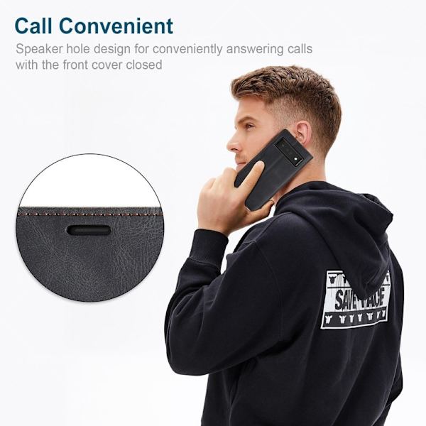 AUTSPACE A01 Google Pixel 6 Pro Plånboksfodral Konstläder - Svart