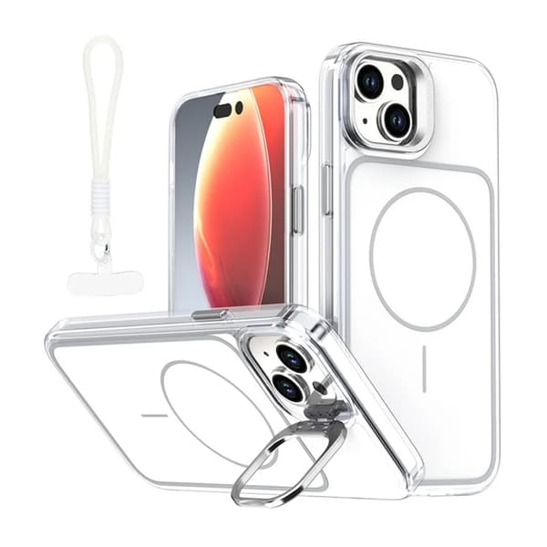 Mobilskal till iPhone 15 Plus MagSafe Lens Kickstand med Handrem - Vit Vit