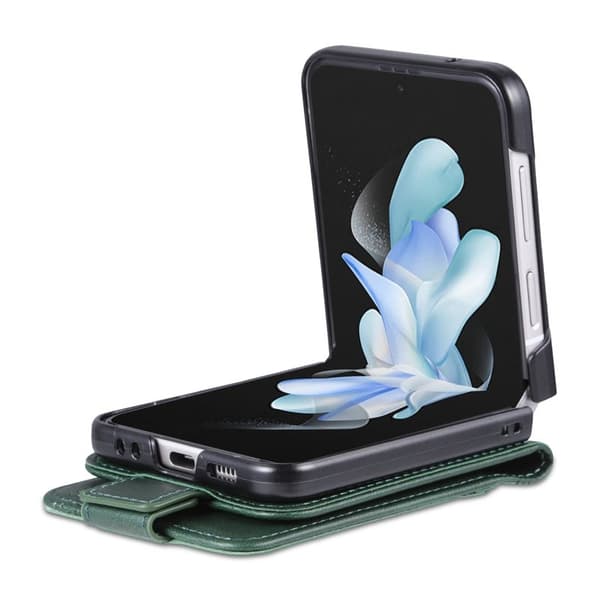AZNS Samsung Galaxy Z Flip4 Plånboksfodral Konstläder - Grön