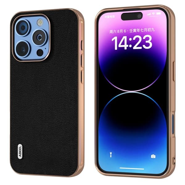 ABEEL Mobilskal till iPhone 16 Pro Electroplating Äkta Läder Svart