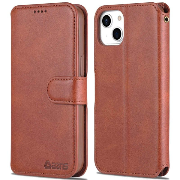 AZNS iPhone 14 Plus Plånboksfodral Konstläder - Ställfunktion - Brun