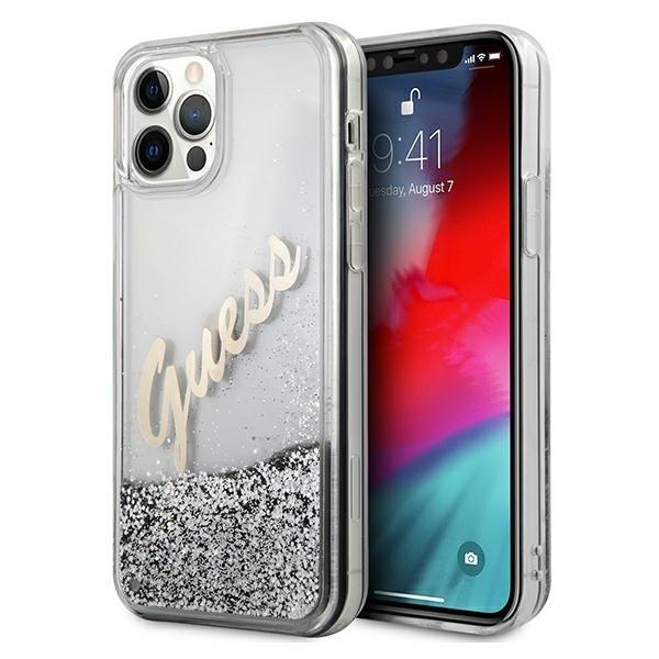 Guess iPhone 12 Pro Max Skal Glitter Vintage Script - Silver Silver