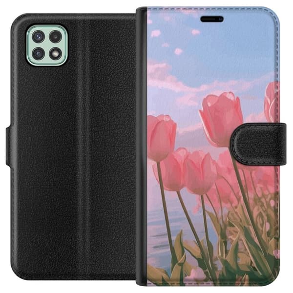 Plånboksfodral till Samsung Galaxy A22 5G med Rosa Tulpaner