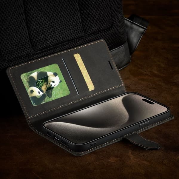 FORWENW F1 Series iPhone 15 Pro Max Plånboksfodral Konstläder - Svart