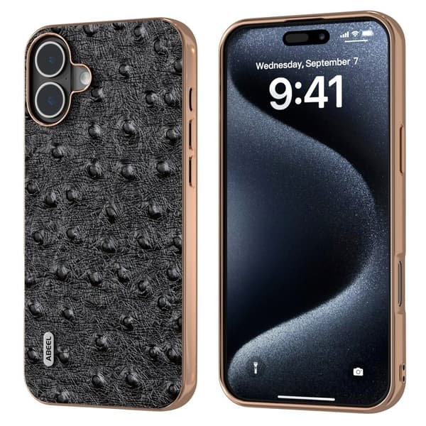 ABEEL Mobilskal till iPhone 16 Plus Electropläterad Äkta Läder - Svart