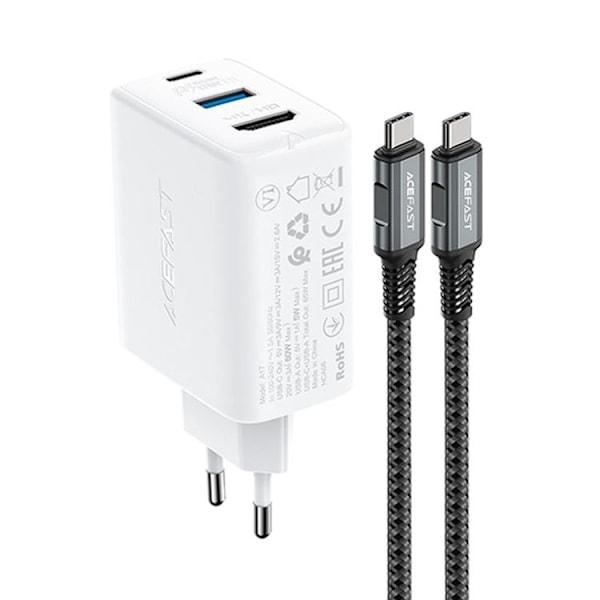 Acefast 2in1 Väggladdare 65W USB-A till USB-C/HDMI Kabel - Vit