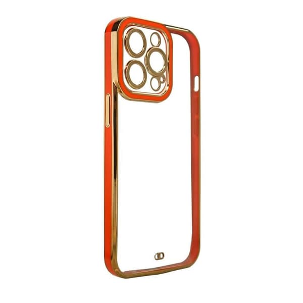 iPhone 13 Pro Max Skal Fashion Guld Frame Gel - Punainen Röd