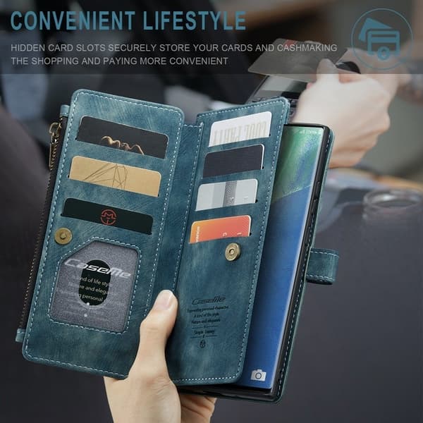CASEME Konstläder Plånboksfodral för Samsung Galaxy Note20 Ultra - Blå