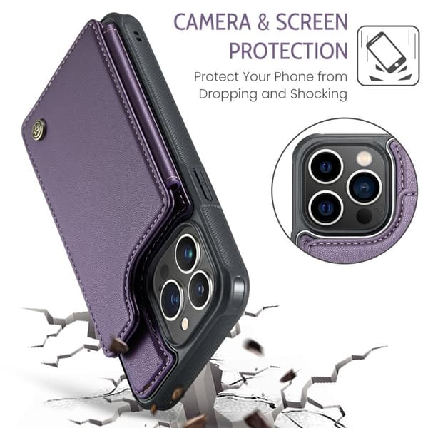 CASEME C22 Mobilskal till iPhone 13 Pro Lädermed RFID - Lila