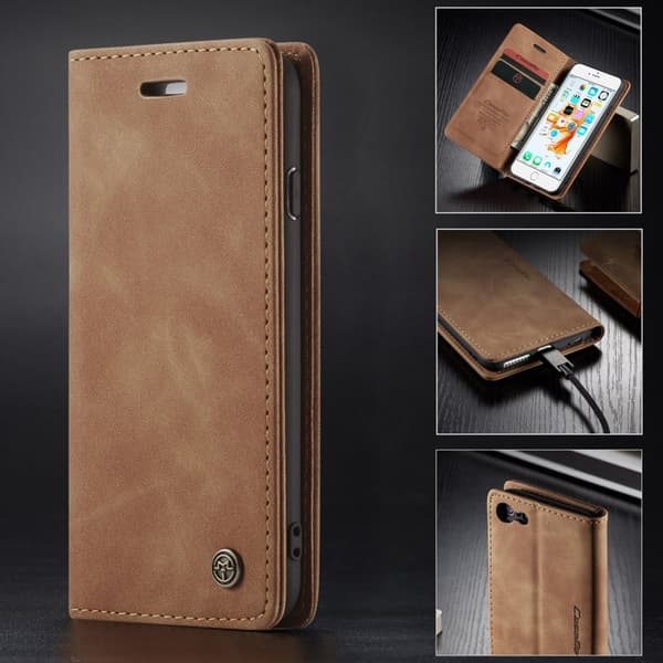 CASEME 013 Series Plånboksfodral i Konstläder för iPhone 6s - Khaki