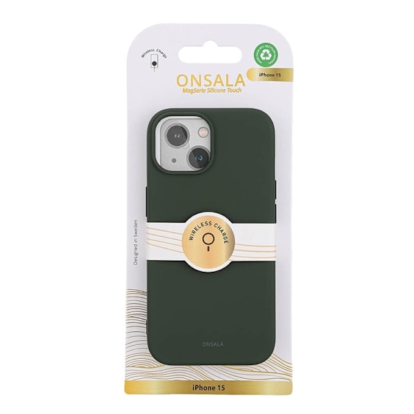 Onsala iPhone 15 Mobilskal MagSafe Silikon - Olivengrøn Grön