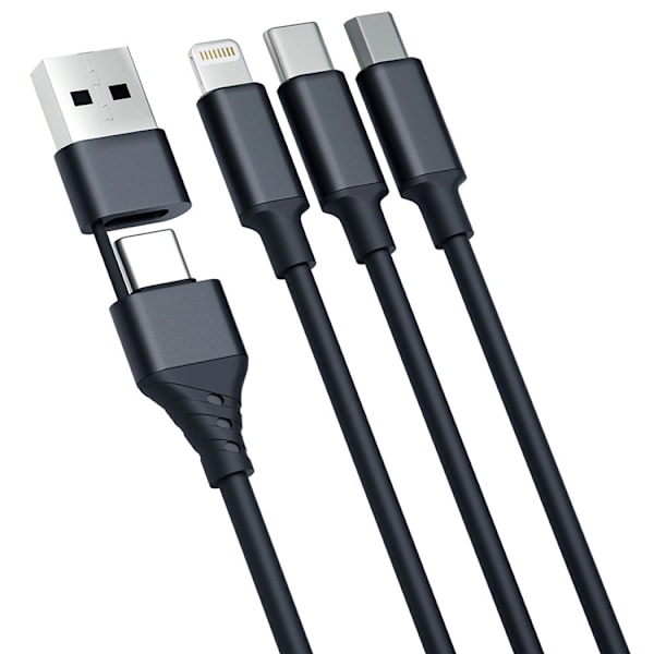 3mk 3in1 USB-A till USB-C Lightning microUSB kabel 1.5m Black