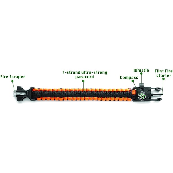 [3-PACK] Överlevnadsarmband Paracord l kompass, visselpipa, flintbrandstartare