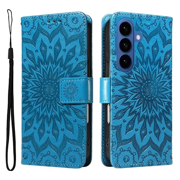 Samsung Galaxy S26 / S26 Pro Plånboksfodral Konstläder Solrosmönster - Blå