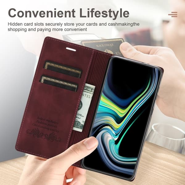 Samsung Galaxy S26 Ultra Plånboksfodral Magnetisk Stängning Konstläder - Vinröd