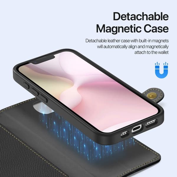 DUX DUCIS Lawa Series iPhone 16e Plånboksfodral Äkta läder - Svart