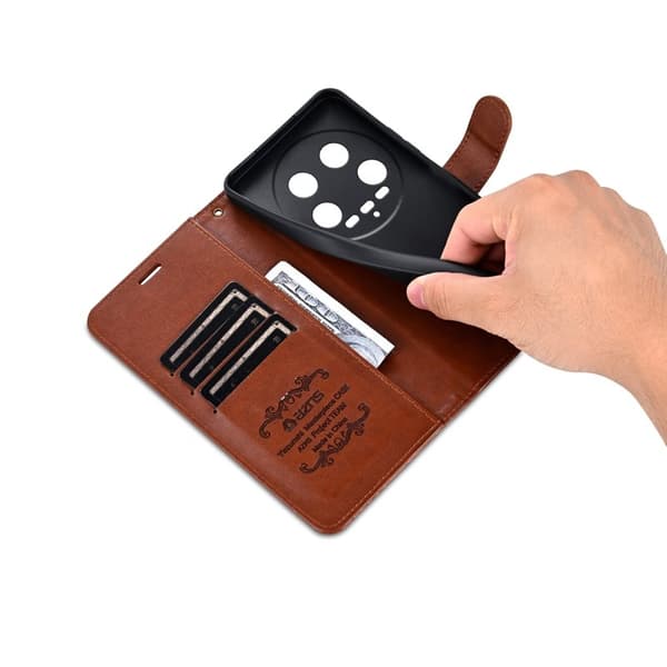 AZNS Xiaomi 14 Ultra Plånboksfodral Stand Konstläder - Brun
