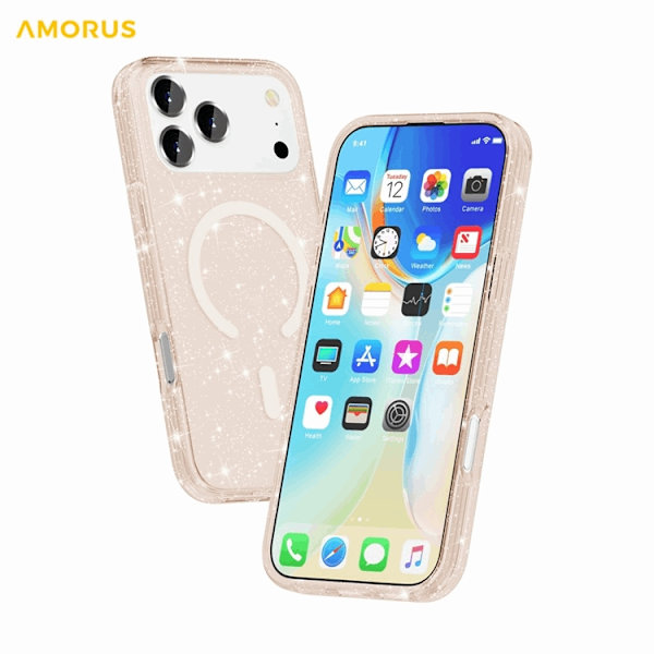 AMORUS Mobilskal till iPhone 17 Pro Max Magsafe Glitter Powder PC + TPU - Guld Guld