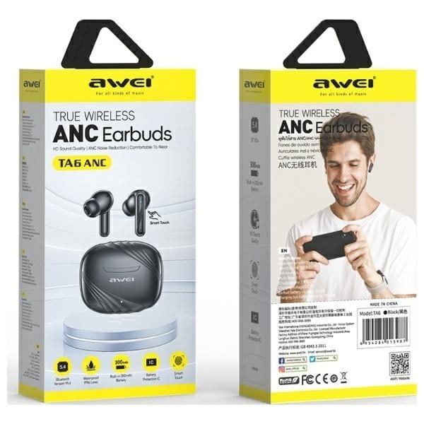 AWEI TA6 Bluetooth Hörlurar 5.3 ANC+ docka - Svart