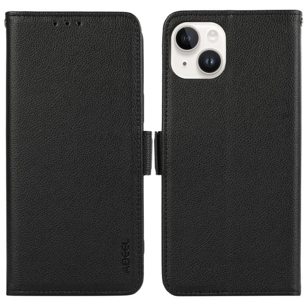 ABEEL iPhone 14 Plus Plånboksfodral Konstläder Litchi RFID Skydd - Svart