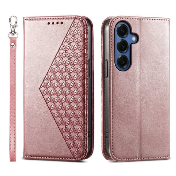 Plånboksfodral för Samsung Galaxy S26 Plus Konstläder med handledsrem - Roséguld