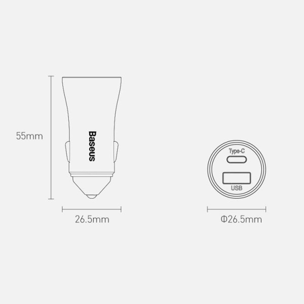 Baseus Billaddare USB-A/USB-C 40W - Blå