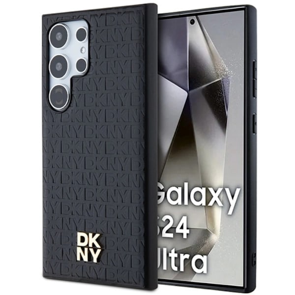 DKNY Galaxy S24 Ultra Mobilskal Magsafe Läder Pattern Metal Logo Svart