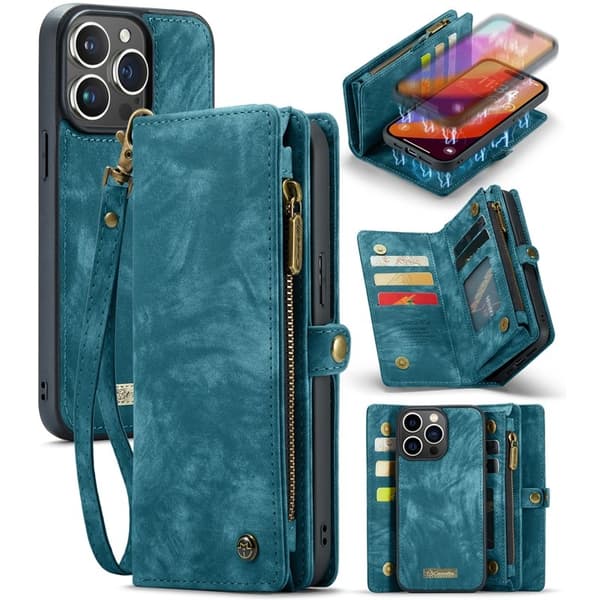 CASEME 008 iPhone 16 Pro Max Plånboksfodral Konstläder med Blå
