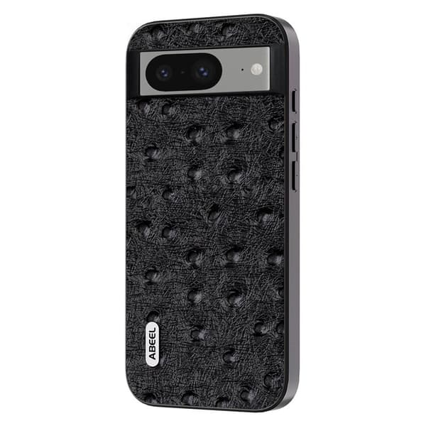 ABEEL Mobilskal till Google Pixel 8 Ostrich Textur Äkta Läder Svart