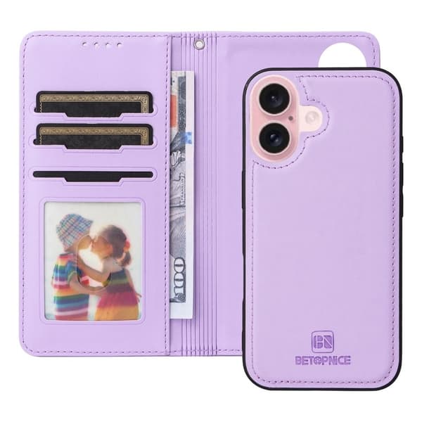 BETOPNICE iPhone 16 Plånboksfodral Magnetiskt Detachable Konstläder - Lila