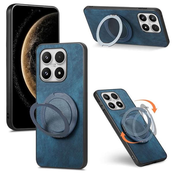Mobilskal för Xiaomi 17 Retro Läder Rotating Kickstand Blå