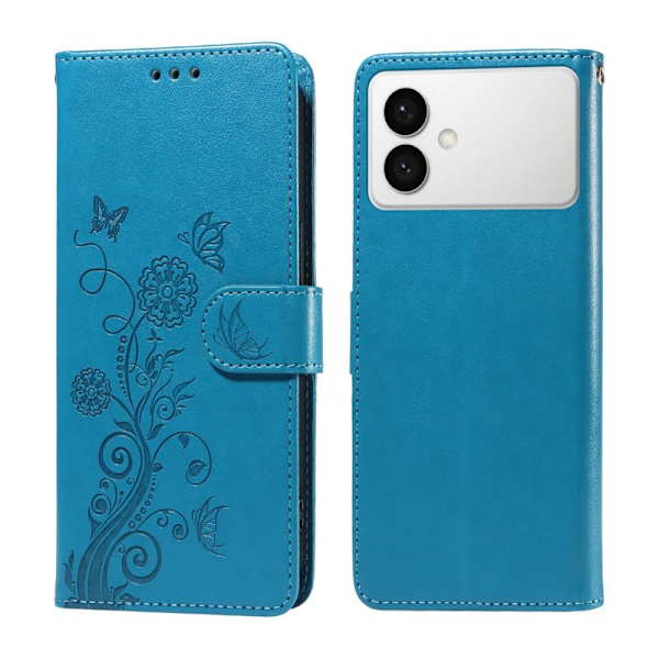 Samsung Galaxy S26 Edge Plånboksfodral Konstläder Blomtryck Ställ - Blå