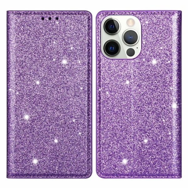 Kimalteleva lompakkokotelo iPhone 13 Pro Max - violetti