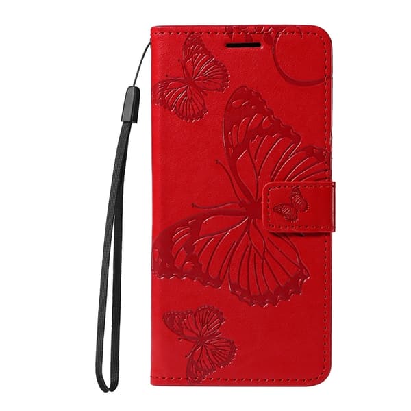 OnePlus 15 5G Konstläder Plånboksfodral Floral Butterfly Imprinted Röd