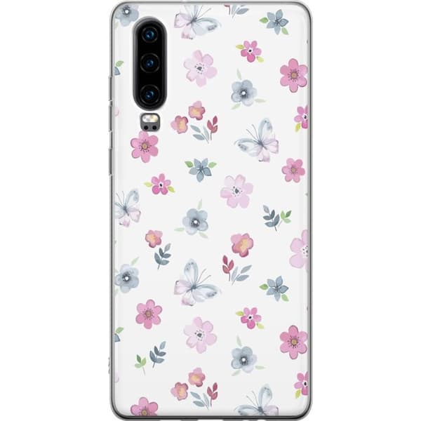 Mobilcover til Huawei P30 med Blomster og sommerfugle