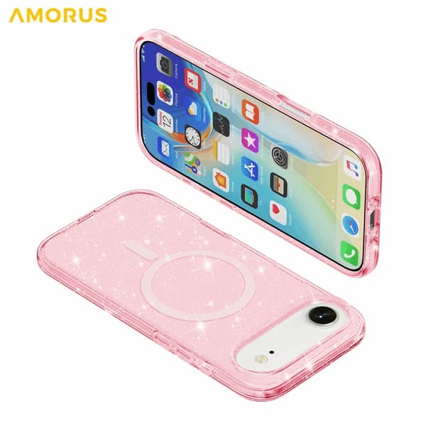 AMORUS Mobilskal till iPhone Air Magsafe Glitter Powder PC + TPU - Rosa Rosa