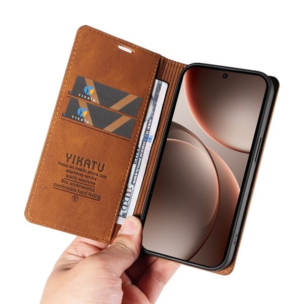 YIKATU Oppo Find X9 Pro 5G Plånboksfodral Konstläder - Brun