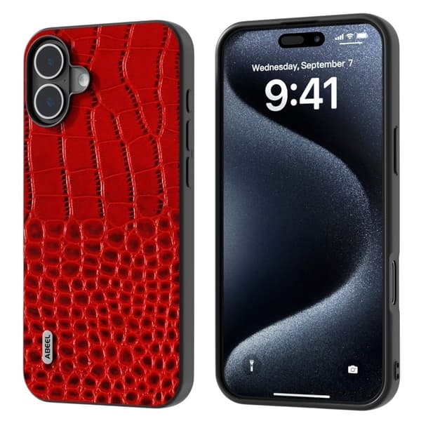 ABEEL Mobilskal till iPhone 16 Plus Äkta Läder Bakcover Krokodil Röd