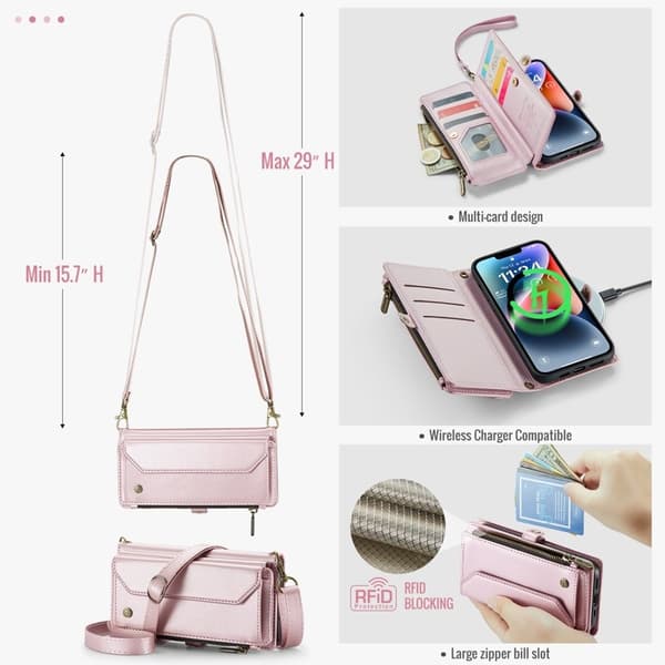 CASEME Plånboksfodral Konstläder för iPhone 14 Plus med kortfack - Rosa