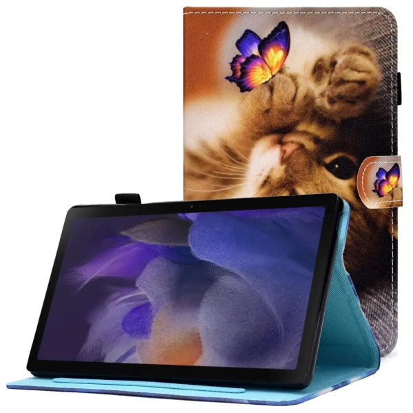 Galaxy Tab A8 10.5 2021 lompakkokotelo - kissa ja perhonen