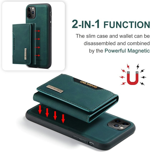 DG.MING 2-in-1 Konstläder Plånboksfodral för iPhone 11 Pro Max - Grön