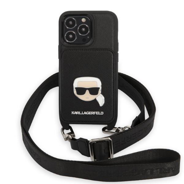 Karl Lagerfeld iPhone 13 Pro Halsbandsskal Saffiano Metal Karl's Head