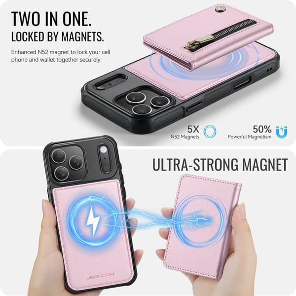 JEEHOOD J12 Mobilskal till iPhone 17 Pro Magnetiskt Konstläder Rosa
