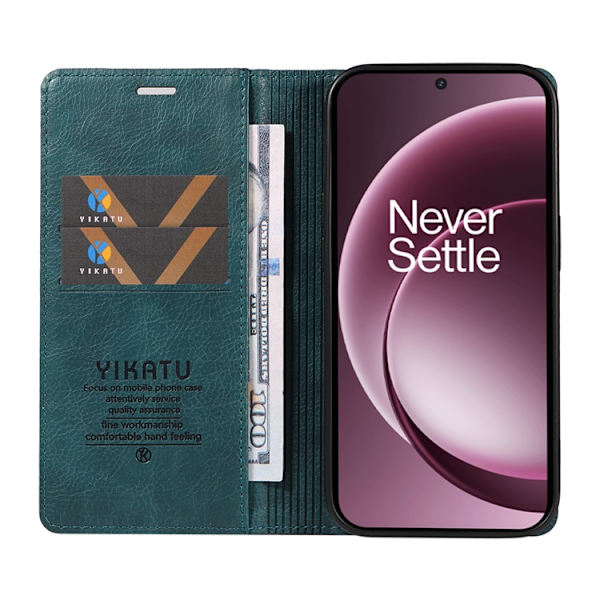 YIKATU OnePlus 15 Plånboksfodral Litchi Closure Konstläder Blå