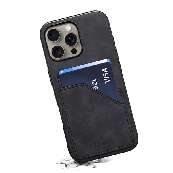DENIOR Mobilskal till iPhone 16 Pro PU Läder + TPU + PC - Svart