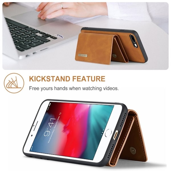 DG.MING M1 Kickstand Plånboksfodral Konstläder för iPhone 7/8 Plus - Brun