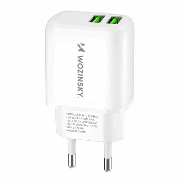 Wozinsky Väggladdare CUWCW 2.4A 2 x USB-A - Vit Vit