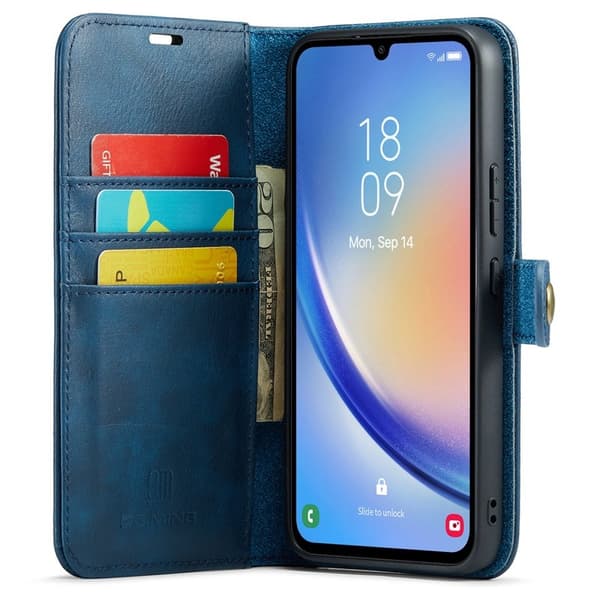 DG.MING Galaxy A34 5G Äkta Läder Plånboksfodral Detachable Magnet Blå