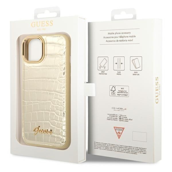 GUESS iPhone 14 Plus Skal Croco Collection - Guld